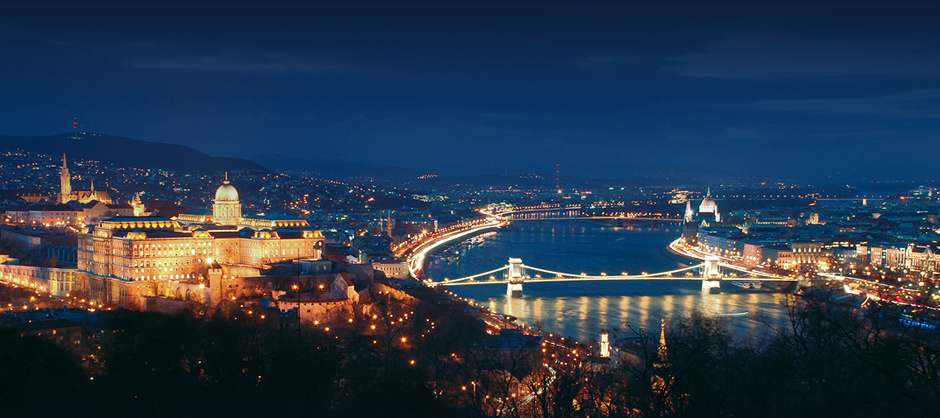 Budapest’s Chain Bridge and Castle illuminated at night